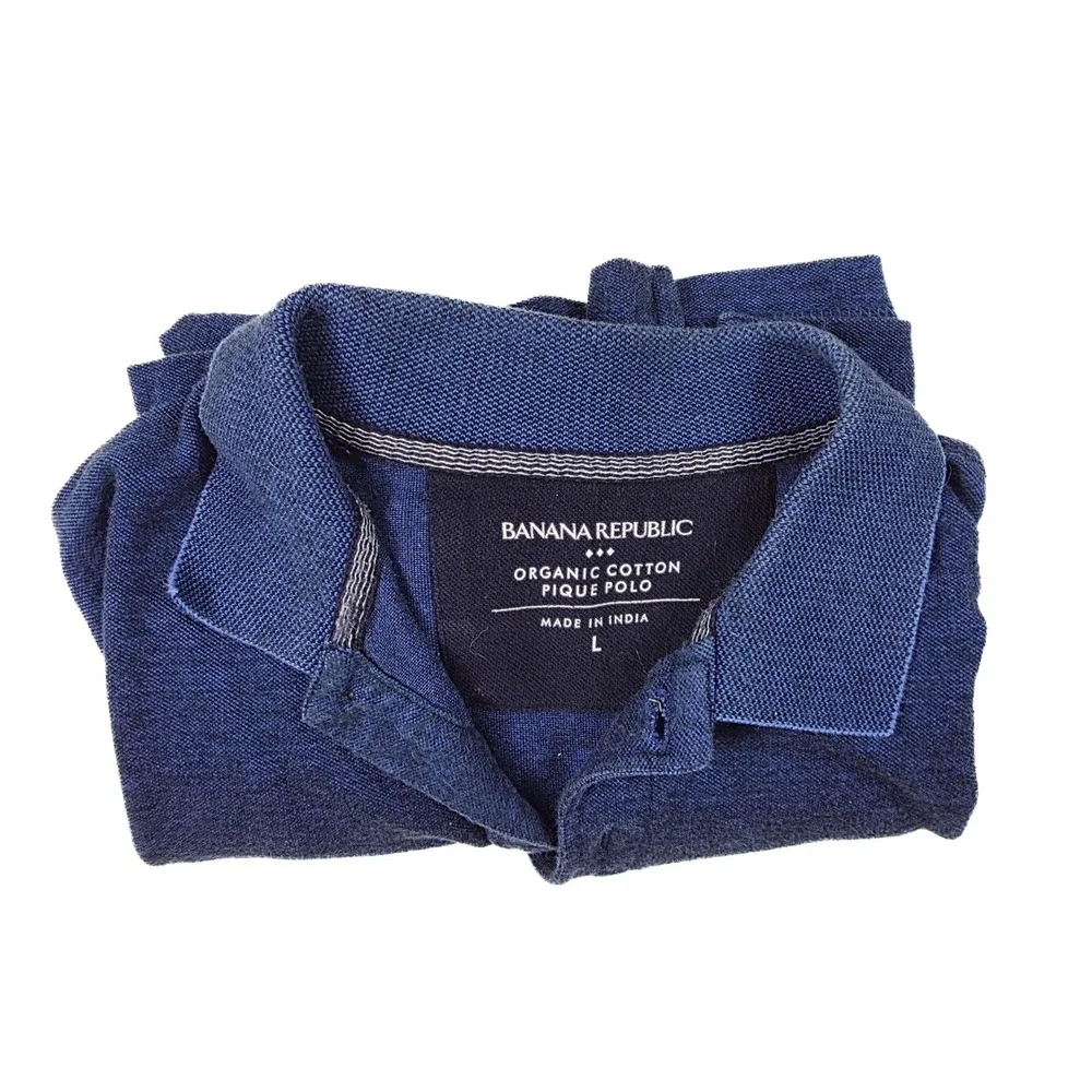 Banana Republic Blue Organic Cotton Elephant Logo Pique Polo Shirt Men's Size L